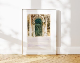 Gedempte Europese architectuur Art Print Vintage aquarel schilderij moderne boerderij wanddecoratie