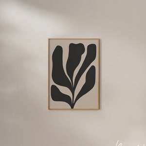 Moderner abstrakter botanischer Druck, schwarz und beige Blattdruck, minimalistische druckbare Wandkunst