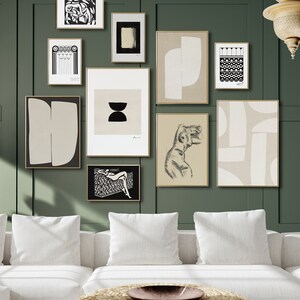 Abstract Gallery Wall Art Set: Beige & Black Minimalist Prints (Digital Download)