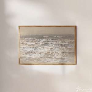 Neutral Beach Seascape Painting: Coastal Printable Wall Art (Digital Download)