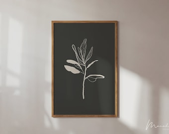 Black Botanical Wall Art, Black Modern Abstract Printable Leaf Prints, Digital Download Printable Wall Art.