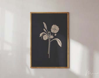 Modern Black Abstract Flower Art Print, Black Floral Printable Wall Art, Minimalist Flower Poster, Bedroom Bathroom Decor Digital Download.