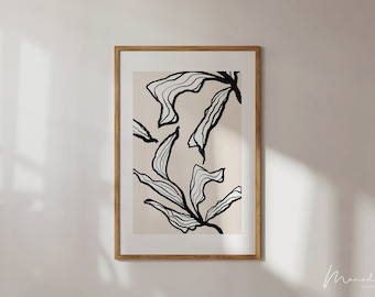 Lámina botánica minimalista: Hojas abstractas beige (descarga digital)