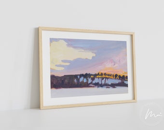 Kleurrijk landschapsolieverfschilderij zonsondergang muurkunst voor muurdecoratie modern huis