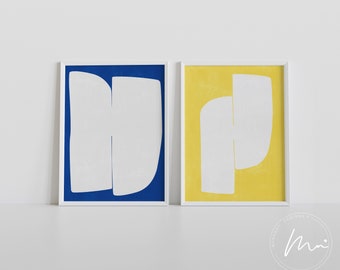 Blue and Yellow Abstract Art Print Set: Mid-Century Modern (Digital Download)