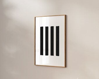 Black and White Brush Stroke Print: Minimalist Abstract Art (Digital Download)