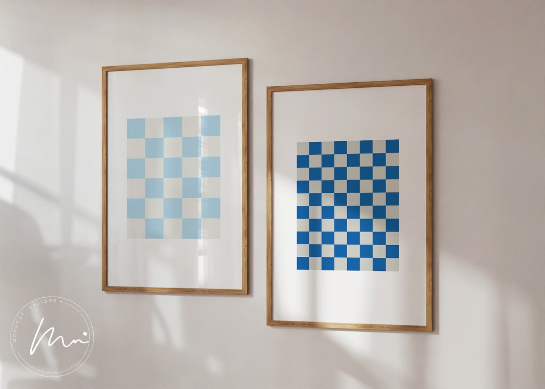 Checker Print Set Blue Checkered Art Print Set: Trendy Geometric Poster (digital Download ...