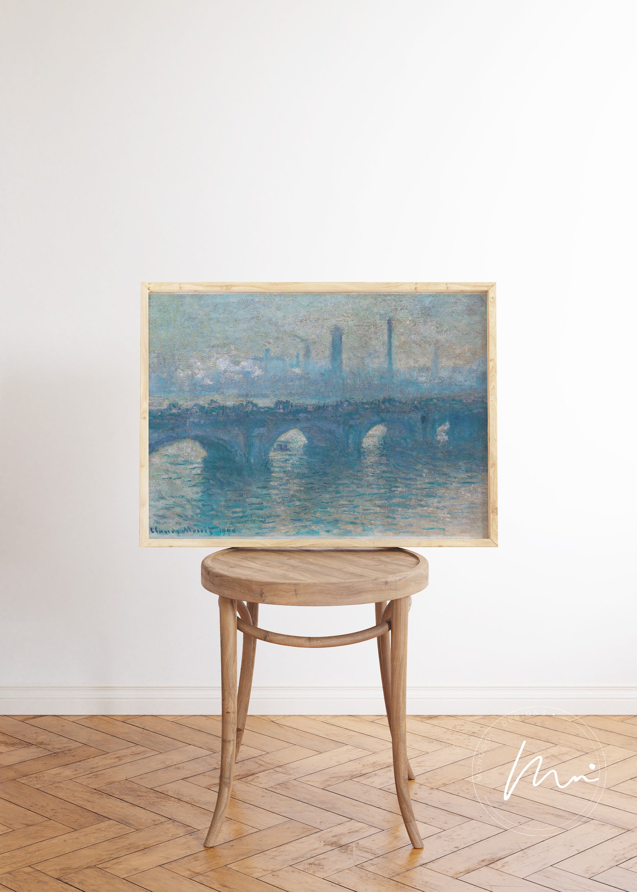 Claude Monet Abstract Cityscape Art Print Londen Waterloo Bridge Wall Art Vintage eclectisch blauw impressionistisch olieverfschilderij