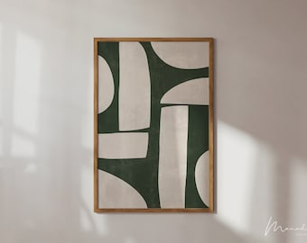 Mid Century Green Art Print, Green Wall Art Decor, Modern Abstract Green Digital Art Prints Download