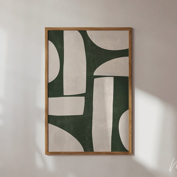 Mid Century Green Art Print, Green Wall Art Decor, Modern Abstract Green Digital Art Prints Download