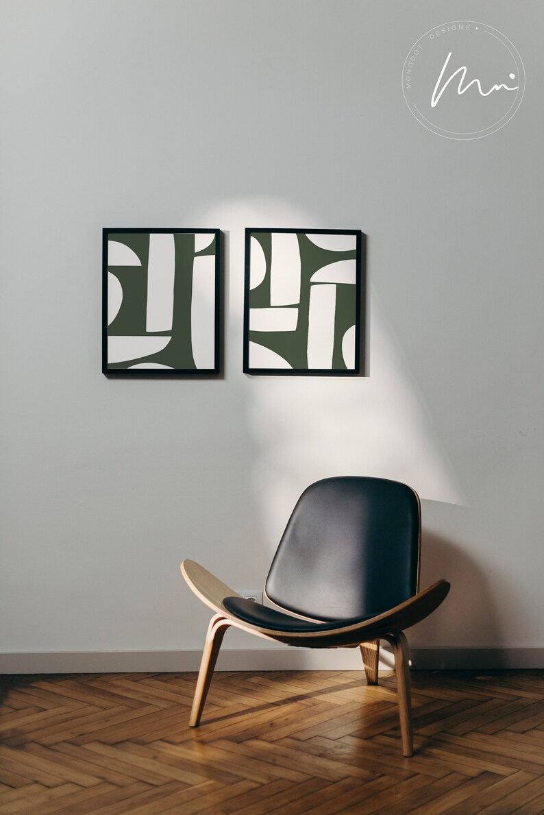 Emerald Green Modern Abstract Art Print Set of 2 Organic Etsy