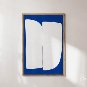 Impresión de arte moderno azul Forma abstracta simple Arte de pared imprimible Decoración de pared de mediados de siglo.