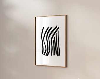 Abstract Brush Stroke Print: Black and White Minimalist Wall Art (Digital Download)