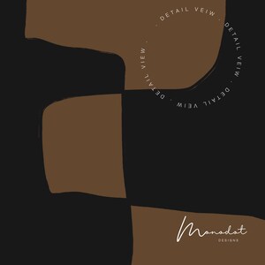 May include: Abstract geometric design with brown and black shapes. The text "DETAIL VIEW" is repeated in a circle around the design. The text "Monodot DESIGNS" is at the bottom of the image.