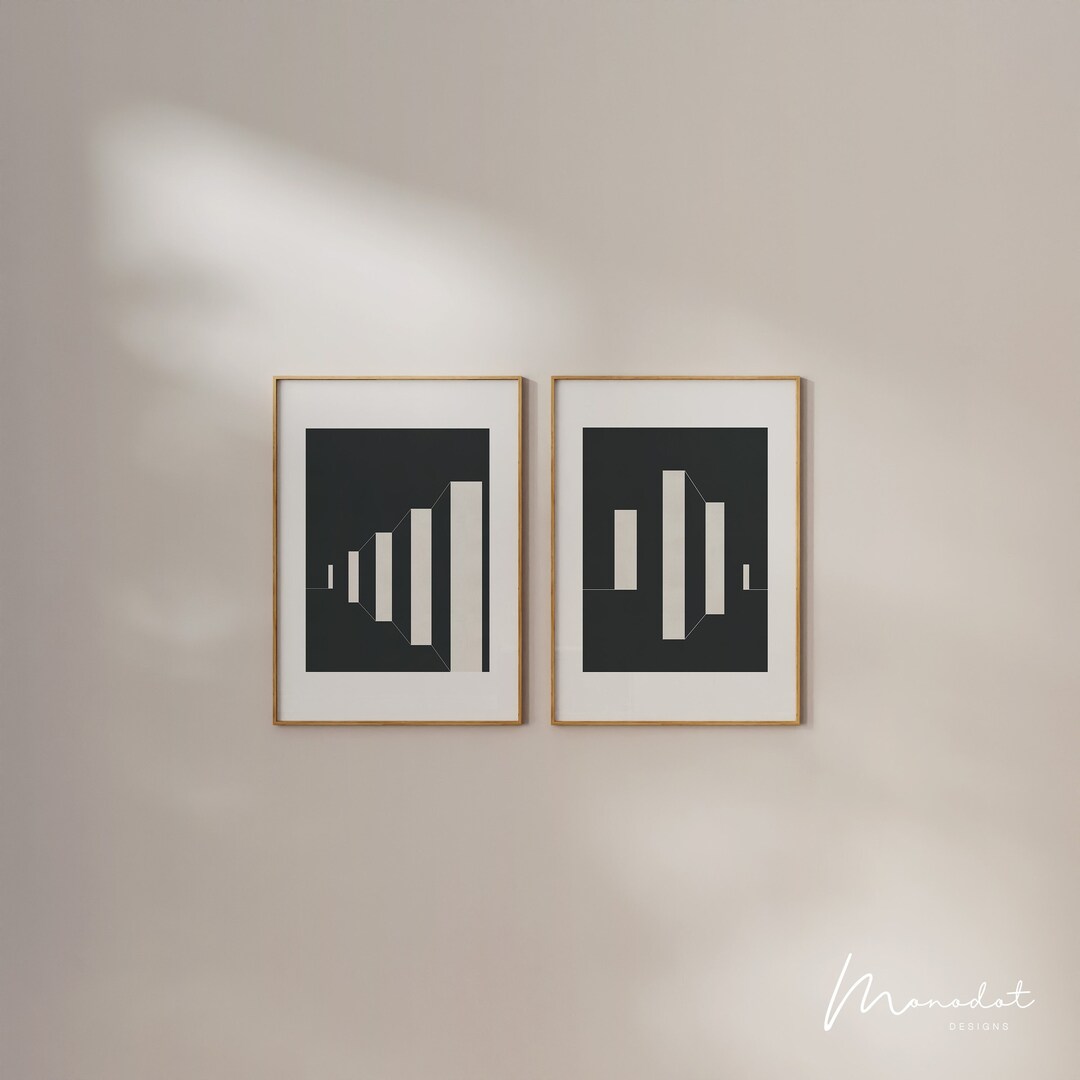 Set of 2 Art Prints, Black and White Modern Abstract Wall Art ...