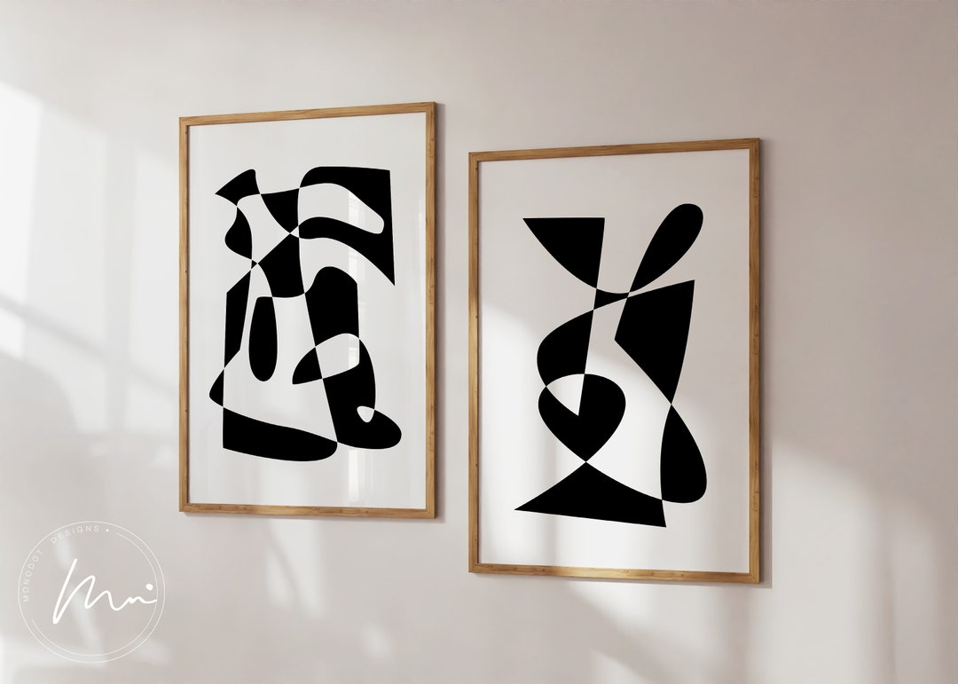 Minimalist Wall Art Set of 2 Modern Wall Art 2 Piece Set Black and ...