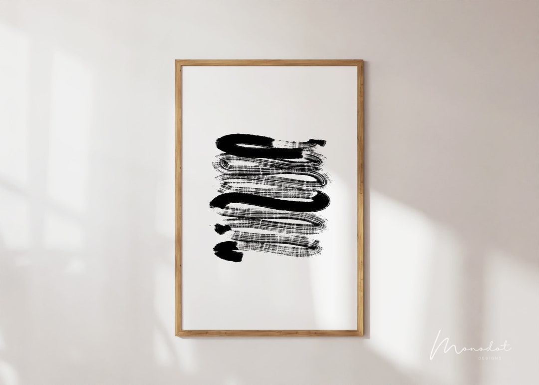 Abstract Brush Stroke Print: Black and White Minimalist Wall Art ...