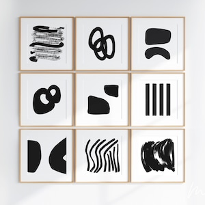 Schwarz-Weiß-Quadrat-Kunstdruck-Set 9 moderne Galerie-Wand-Kunst-Monochrom-Drucke Minimalistisches Poster für Büro-Dekor