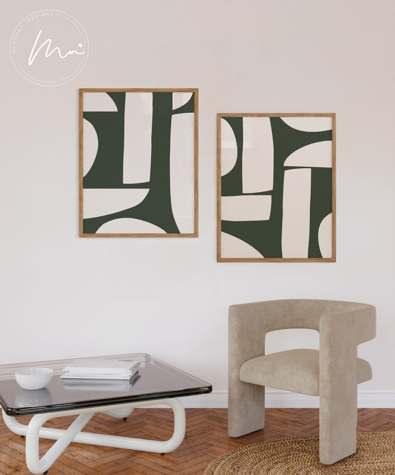 Emerald Green Modern Abstract Art Print Set of 2 Organic Etsy