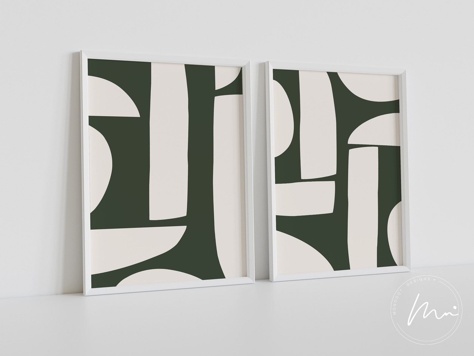 Emerald Green Modern Abstract Art Print Set of 2 Organic Etsy