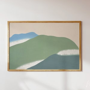 Green and Blue Mountain Art Print  Modern Landscape Poster Vintage Japanese Wall Art minimalist Japandi home decor