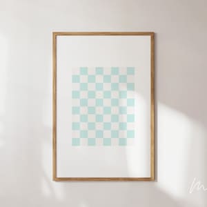 Light Blue Checkered Print Modern Retro Pastel Blue Checkerboard Poster Trendy Printable Wall Art