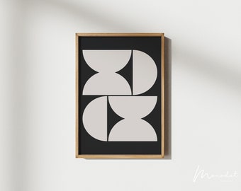 Impression d’art de forme géométrique noir et blanc, décoration murale abstraite moderne, décor minimaliste.