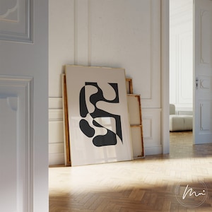 Minimalistische Wand Kunst Moderne Abstrakte geometrische Form Poster Beige und Schwarz Original Kunstdruck