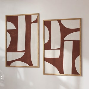 Terrakotta Dunkelrote Wand Kunst 2er Set Abstrakte Organische Form Print 2er Set Mid Century Modern Wand Dekor