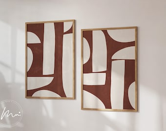 Terracotta Abstract Print Set: Mid Century Modern Wall Art (Digital Download)