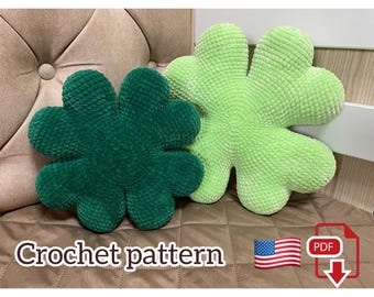 Pillow Crochet Pattern, Crochet Clover Pillow, No sew crochet pattern