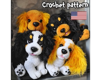 Сavalier King Charles Spaniel, Crochet dog pattern, Cocker spaniel, amigurumi pattern, Stuffed toy, ENGLISH PDF, DIY tutorial