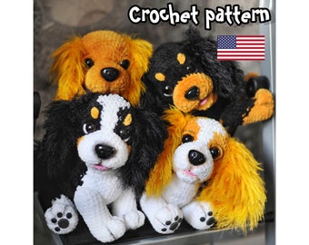 Сavalier King Charles Spaniel, Crochet dog pattern, Cocker spaniel, amigurumi pattern, Stuffed toy, ENGLISH PDF, DIY tutorial