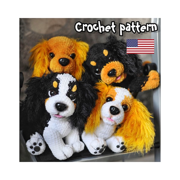 Cavalier King Charles Spaniel, Crochet dog pattern, Cocker spaniel, amigurumi pattern, Stuffed toy, ENGLISH PDF, DIY tutorial