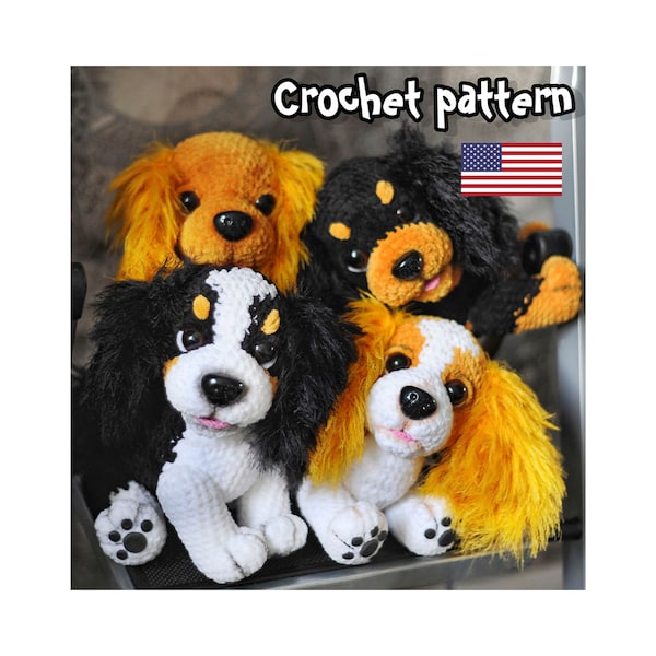 avalier King Charles Spaniel, modèle chien au crochet, cocker, modèle amigurumi, peluche, PDF anglais, tutoriel DIY