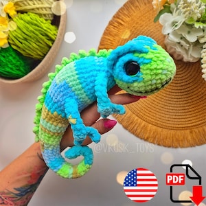 Modello camaleonte all'uncinetto, modello giocattolo per bambini, tutorial all'uncinetto in PDF.