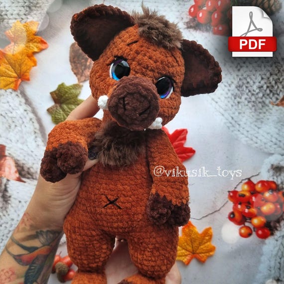 Preview of Crochet boar pattern, toy pattern for kids, crochet tutorial in PDF format. by ThreadTutorial