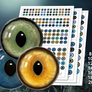 Ojos de gatito realistas - Hoja de collage digital, ojos de animales impresos de 8 mm, 10 mm, 12 mm, 14 mm, 16 mm, 18 mm, 20 mm