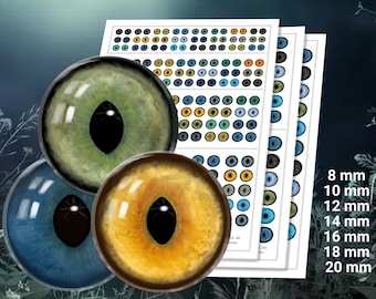 Realistic Kitten Eyes - Digital Collage Sheet, Printed Animal Eyes 8mm, 10mm, 12mm, 14mm, 16mm, 18mm, 20mm