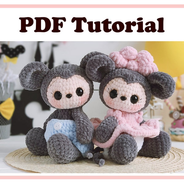 Crochet pattern PDF. Babies in plush outfits. Baby Mouse. Cartoon Mouse. Amigurumi plush crochet pattern. 2 in 1