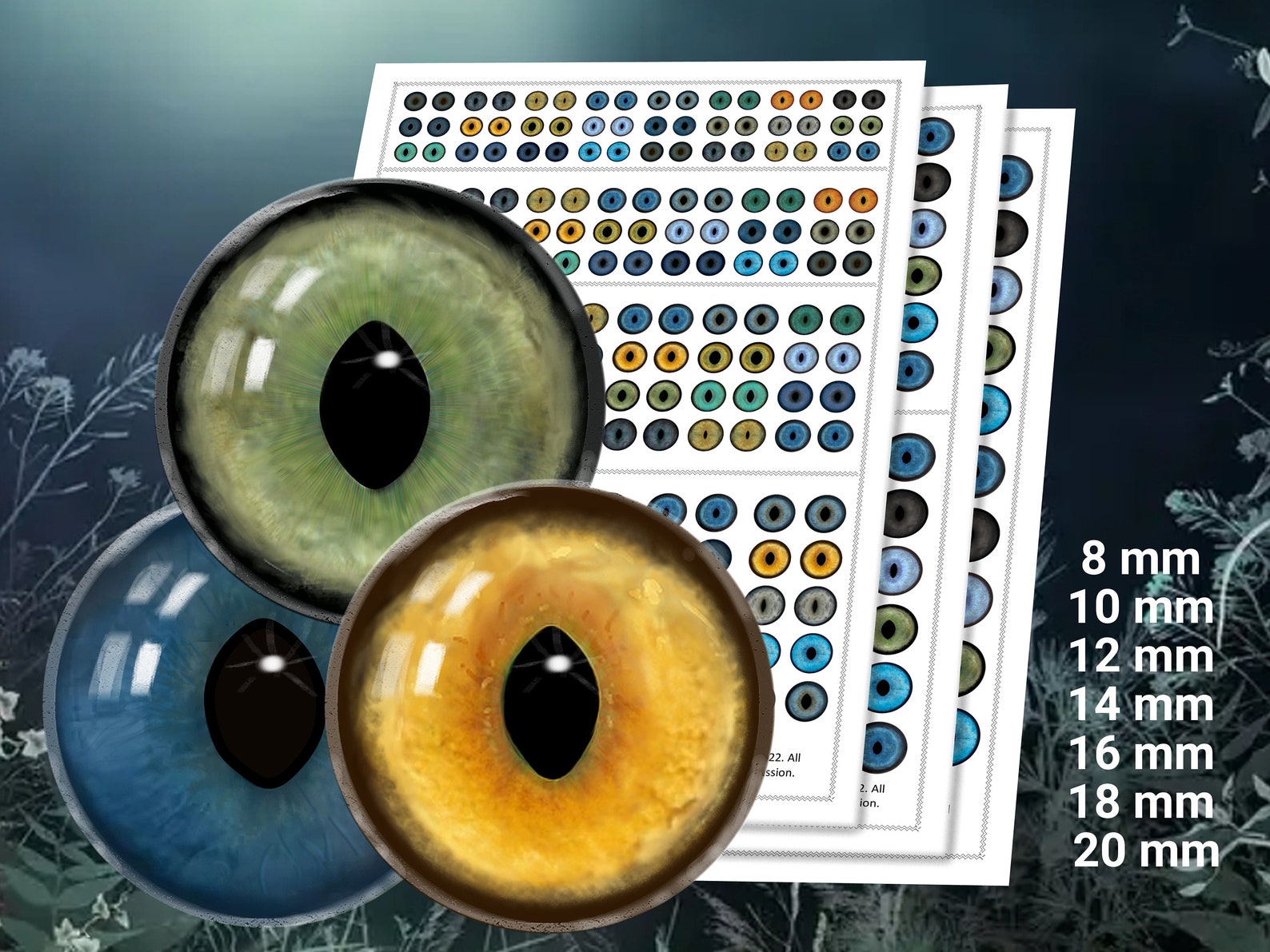 Realistic Kitten Eyes Digital Collage Sheet, Printed Animal Eyes 8mm ...