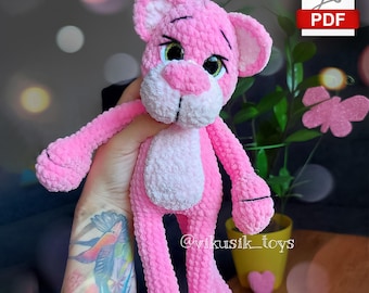 Crochet pattern Pink Kitty, toy pattern for kids, crochet tutorial in PDF format.