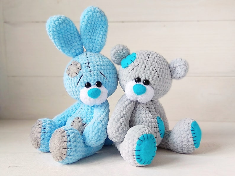 Crochet pattern bear and bunny with blue nose / easy to follow amigurumi pattern image 4