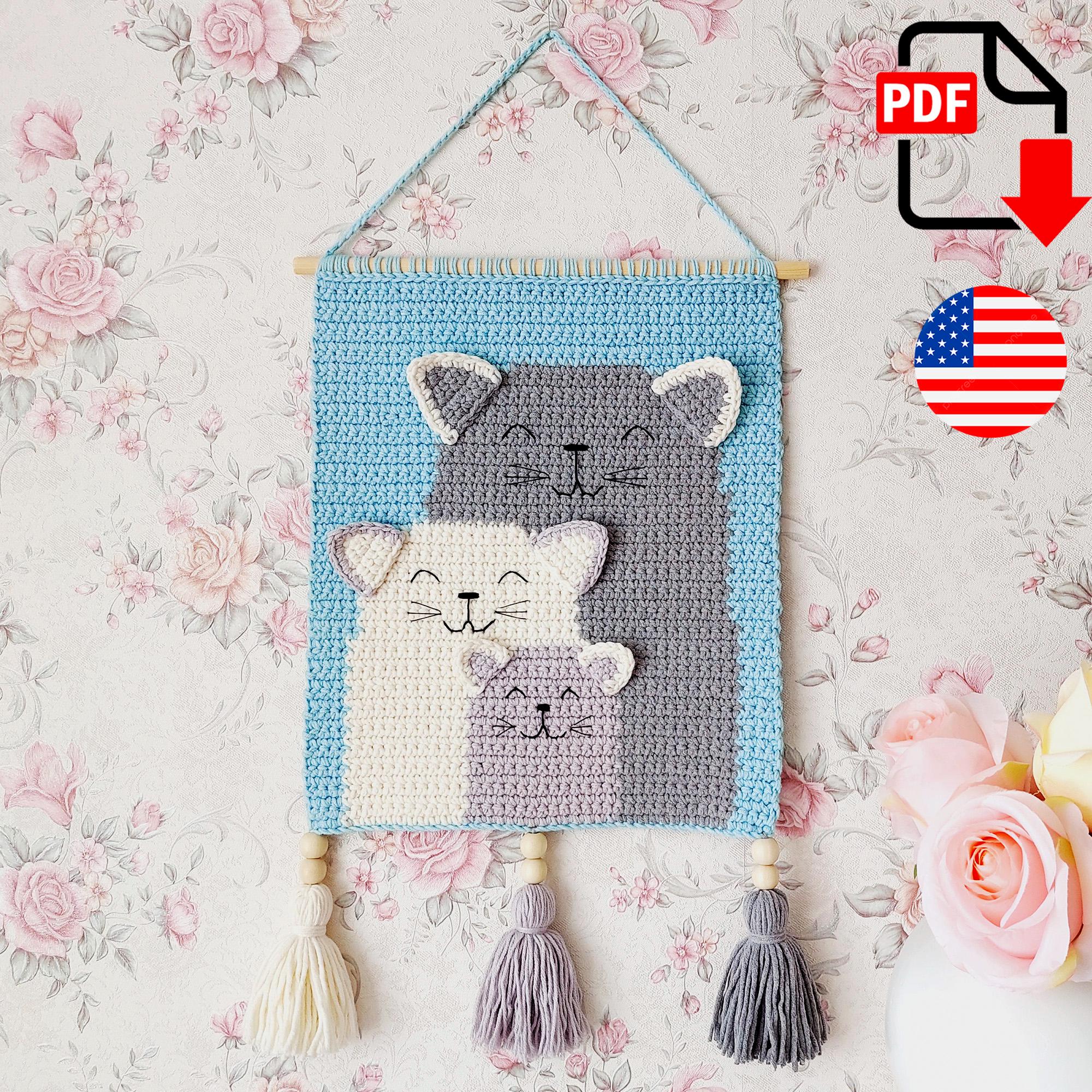 Cats Family Crochet Wall Hanging Pattern, Crochet Wall Decor Pattern ...
