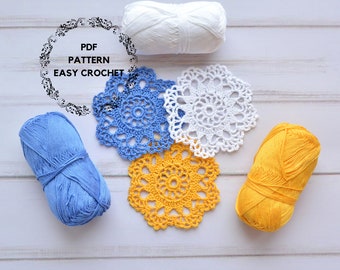 Gehaakte onderzetters patroon, lente onderzetters, cadeau voor moeder, haak tutorial voor beginners, klein gehaakt kleedje pdf, kanten onderzetter, eenvoudig patroon