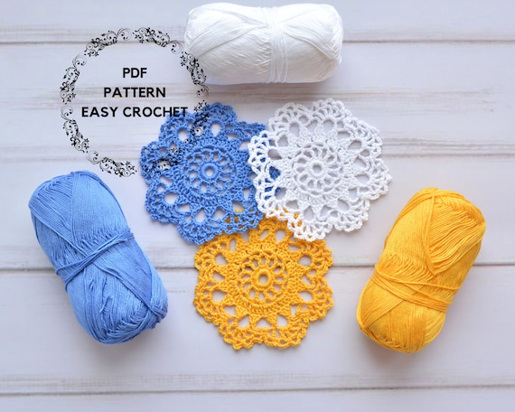 Preview of Crochet Coasters Pattern, Spring coasters, Gift for mom, Beginner crochet tutorial, Small crochet doily pdf, Lace coaster, Easy pattern by ThreadTutorial