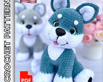 Husky Puppies Crochet Pattern. Cute plush toy pattern. DIY tutorial.