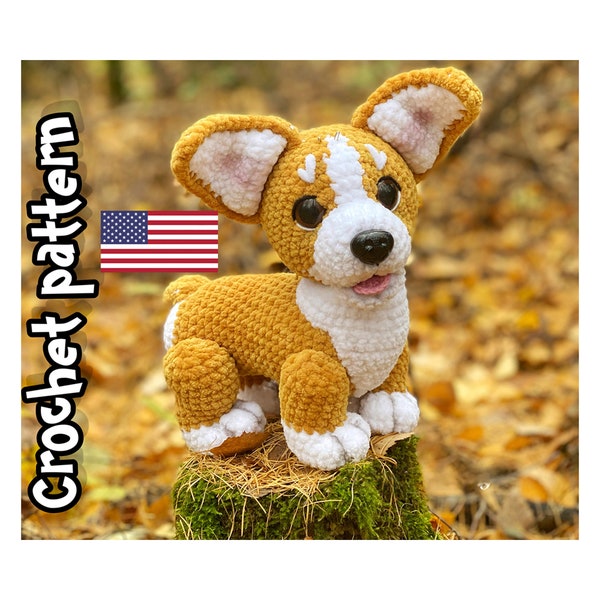 Crochet Welsh Corgi dog pattern, corgi plush, dog toy, plushie pattern, crochet amigurumi , ENGLISH PDF, DIY tutorial