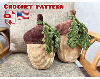 Acorn Pillow Crochet Pattern, No-Sew Fall Crochet Pattern: Fall Decor (PDF Pattern)