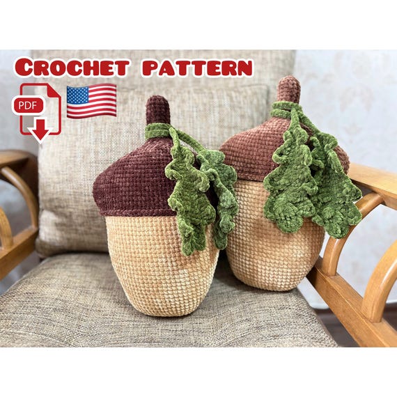 Preview of Acorn Pillow Crochet Pattern, No-Sew Fall Crochet Pattern: Fall Decor (PDF Pattern) by ThreadTutorial